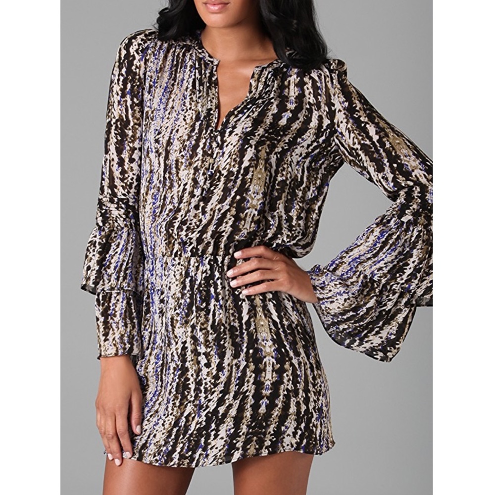 $220 Parker silk print flared sleeve dress Shopbop